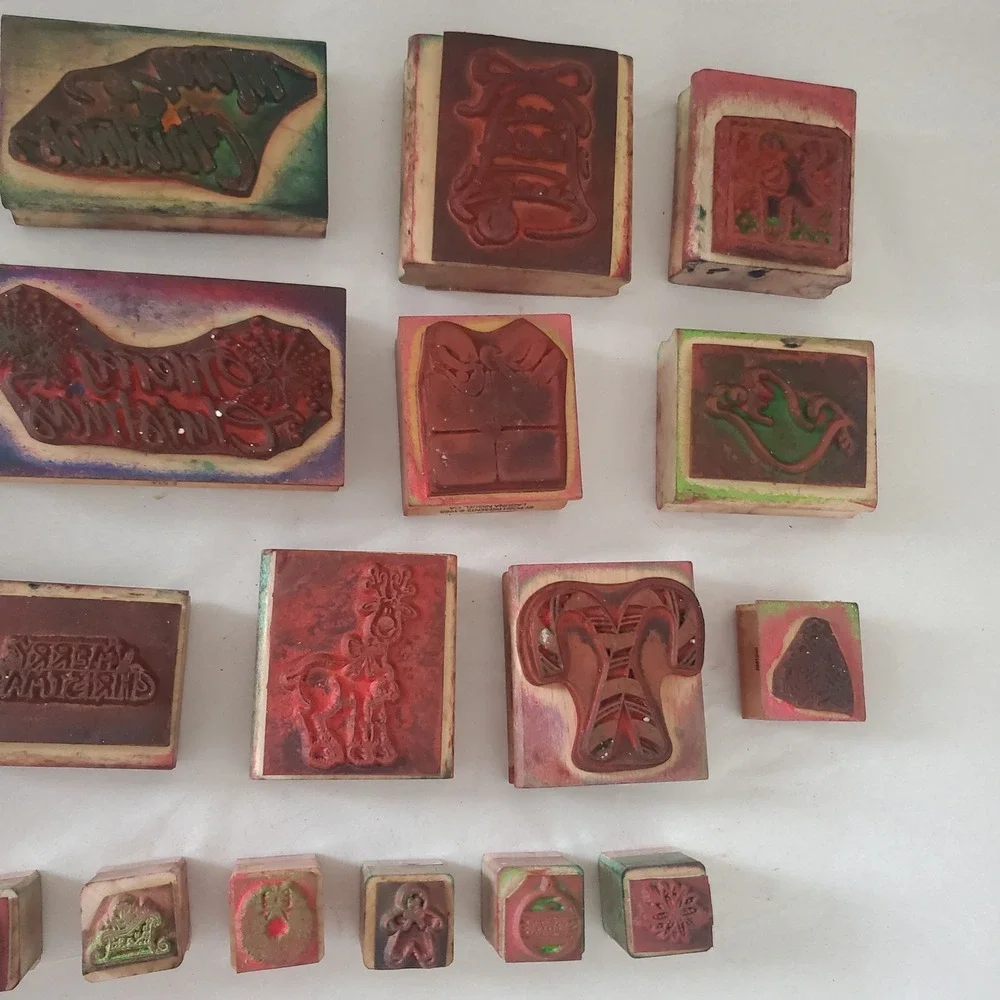 Vintage Christmas Rubber Stamp Lot Stampin Up Hero Arts Holiday Crafting 19pc